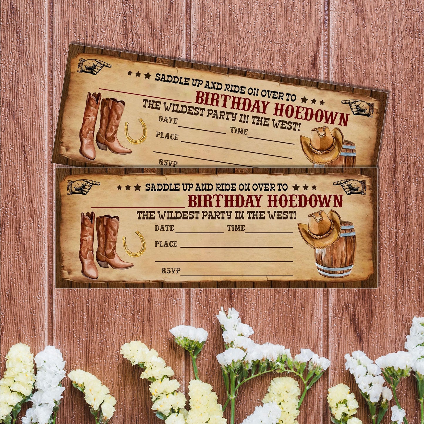 heiyihe Retro Birthday Cards-The Wildest Party Ticket Invite Cards-Retro West Boots Birthday Invitation with Envelopes for West Lovers-Celebration Party Favor & Supplies (20 Packs)-A22