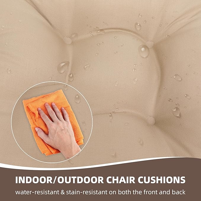 RACE LEAF 4 Pack 19x19 Inch Patio Chair Cushions, Thickened Seat Cushions Waterproof Stain Resistant with Non-Slip Ties (Khaki)