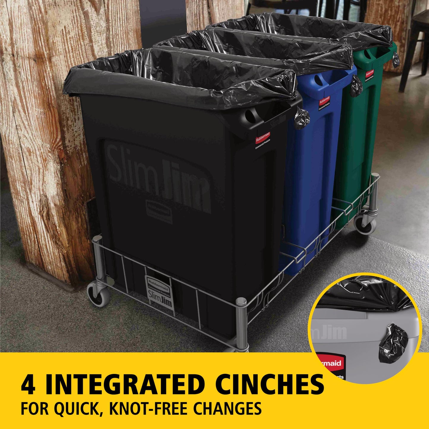 Rubbermaid Commercial Products Slim Jim Plastic Rectangular Trash/Garbage Can With Venting Channels 23 Gal Black for Kitchen/Office/Workspace