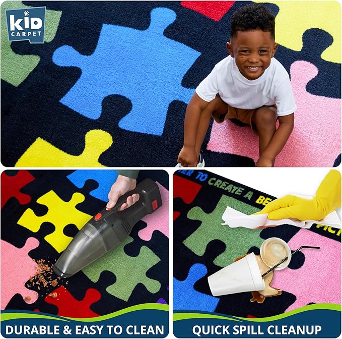 KIDCARPET.COM Pieces of The Puzzle Classroom Seating Rug 7'6" x 12' Rectangle, Educational Classroom Rug, Kids Learning Play Mat | Area Rug for Bedroom or Playroom