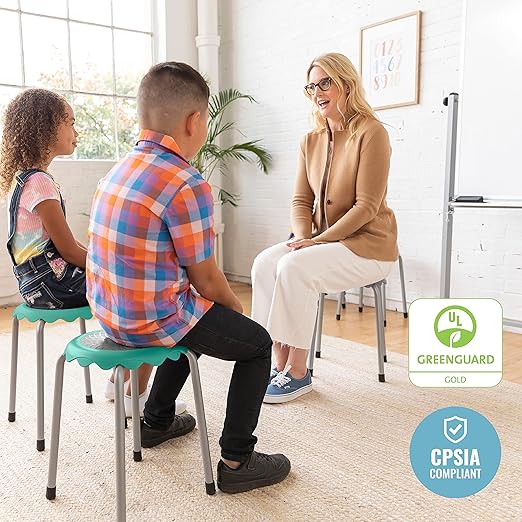 ECR4Kids Daisy Stackable Stool Set, Flexible Seating, Seafoam, 8-Piece