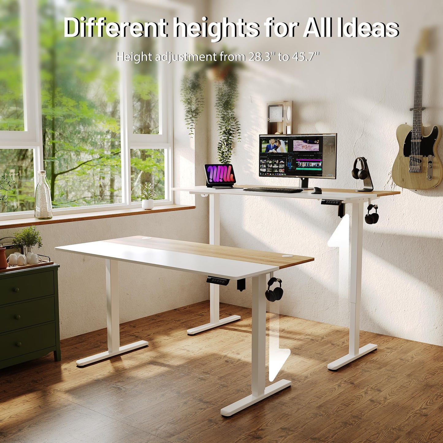 Monomi 47.2 Inch Electric Standing Desk, Height Adjustable Sit Stand Up, Work Home Office Computer PC Desks, Gaming Writing Study Bedroom Rising Table, Nature