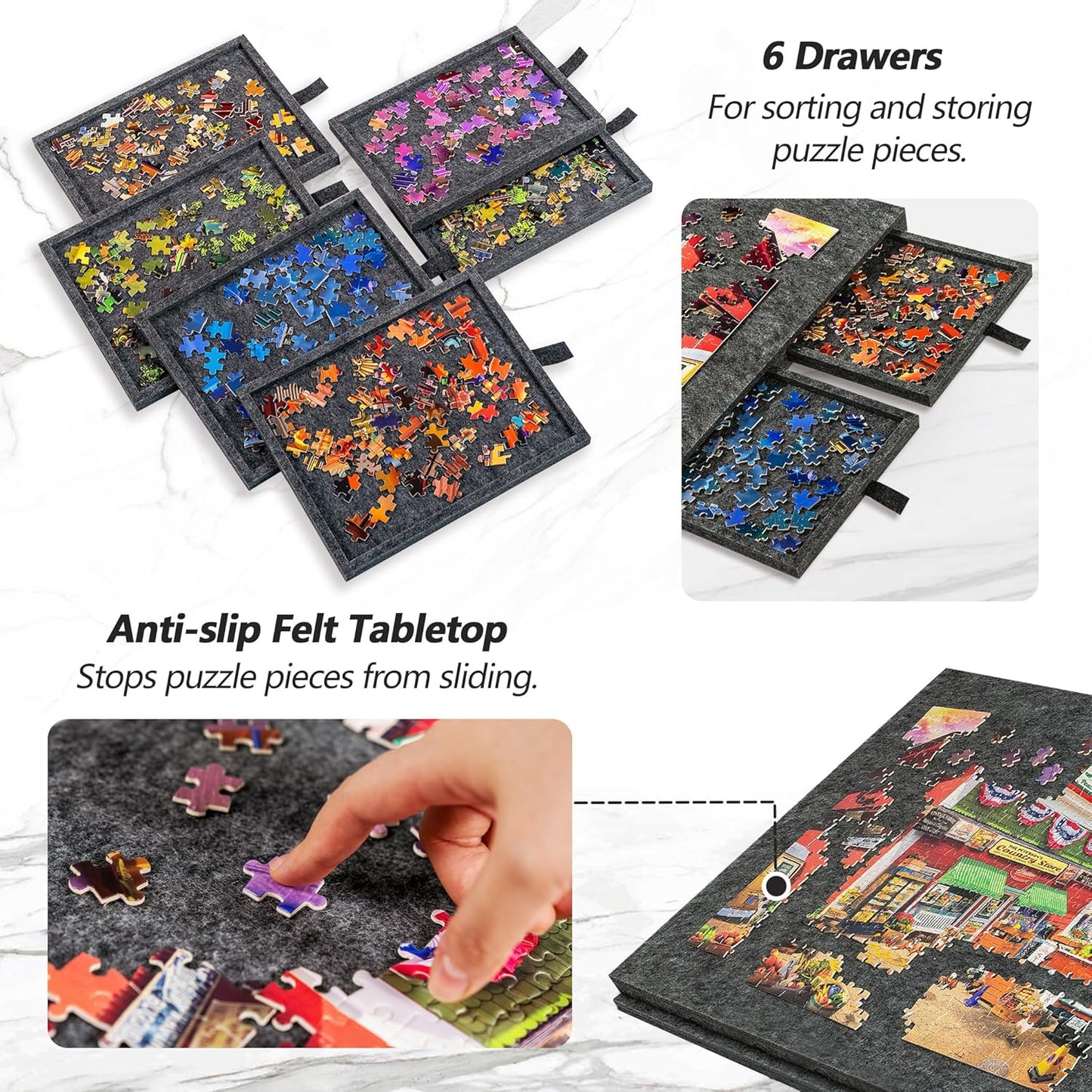 Lavievert Tilting Puzzle Board with 2-in-1 Designed Stand & Cover, Super Lightweight Felt Plateau Storage with 6 Drawers for Adults, Portable Jigsaw Puzzle Table for Up to 1000 Pieces – Gray