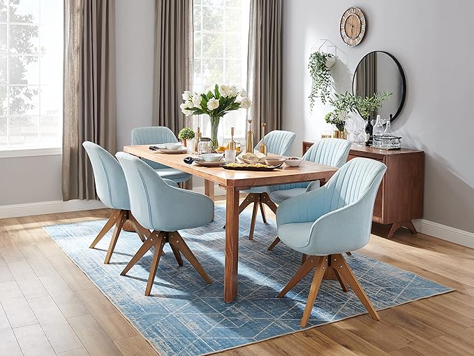 Art Leon Dining Chair, Mid Century Modern Fabric Upholstered Swivel Dining Room Chair with Wood Legs, Leisure Side Chair with Arms for Living Room, Candy Blue