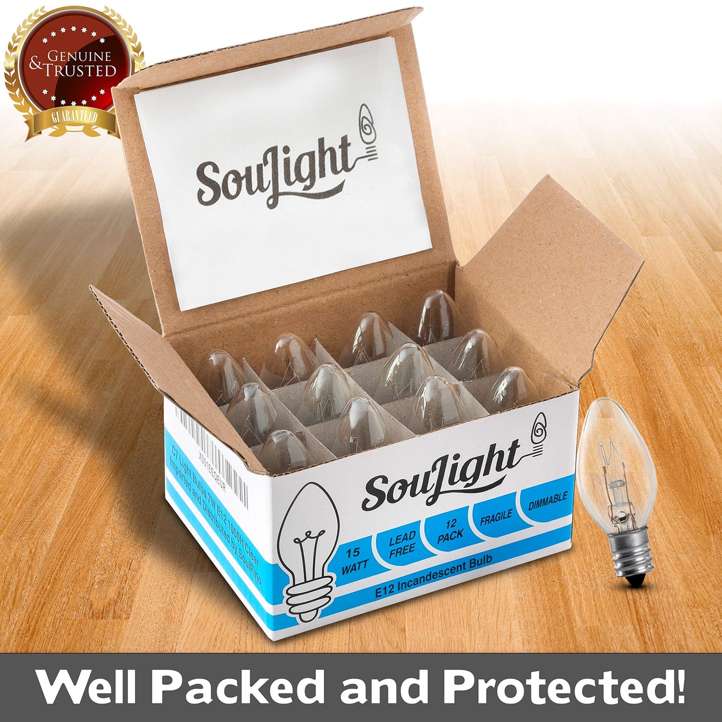 SouLight Salt Lamp Light Bulb - 15 Watt Replacement Bulbs for Himalayan Salt Lamps & Baskets, Chandeliers, Candle & Wax Warmers, Night Light Bulbs. E12 Socket, C7, Warm White – 12 Pack
