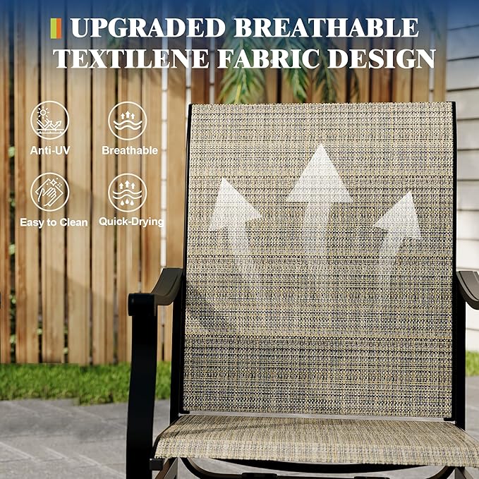 Outdoor Swivel Dining Chairs with Textilene Breathable Back, Swivel Patio Dining Chairs Set of 2, SwivelPatio SlingChairs Set for Poolside Lawn Garde