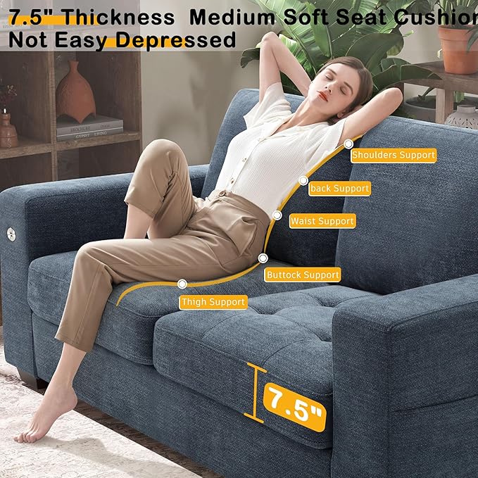 Hanherry 70" Loveseat Sofa for Living Room, Modern Comfy Couch with Medium Firm Seat Cushion, Removable Cover,Wide Armrest,USB/Type-C Port,Chenille Fabric Couches for Small Space,Apartment,Bedroom