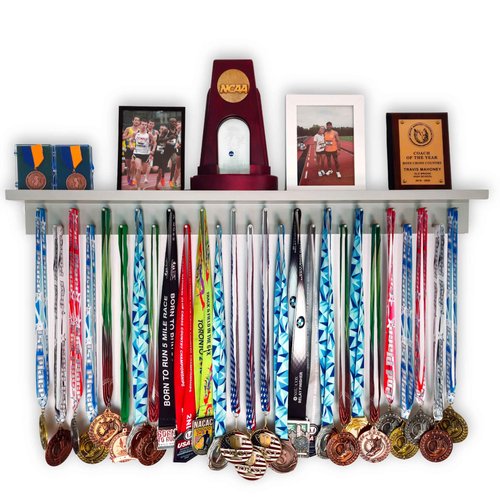 MedalAwardsRack 3ft- Ultimate Medal Hanger Display and Trophy Shelf - Multi-Sport Trophy and Medal Holder for Medal Display, Plaques, Pictures, Trophies and more. Solid Wood - Large 36" - Grey