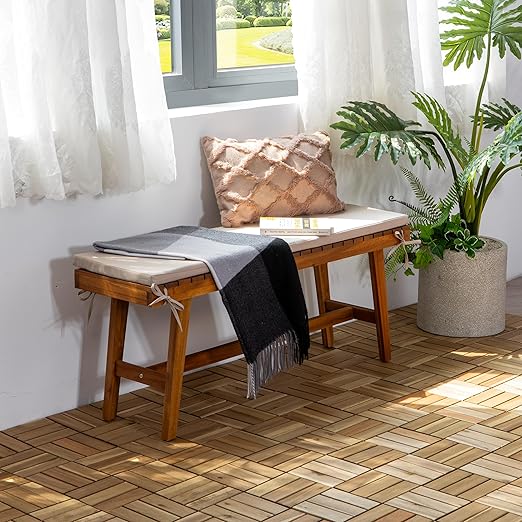 VICTORY RELAX Acacia Wood Decking Tiles 9PCS - Easy Snap Interlocking Deck Tiles for Patio Poolside Balcony Decor - All Weather Waterproof Flooring for Indoor & Outdoor (Round Joints)