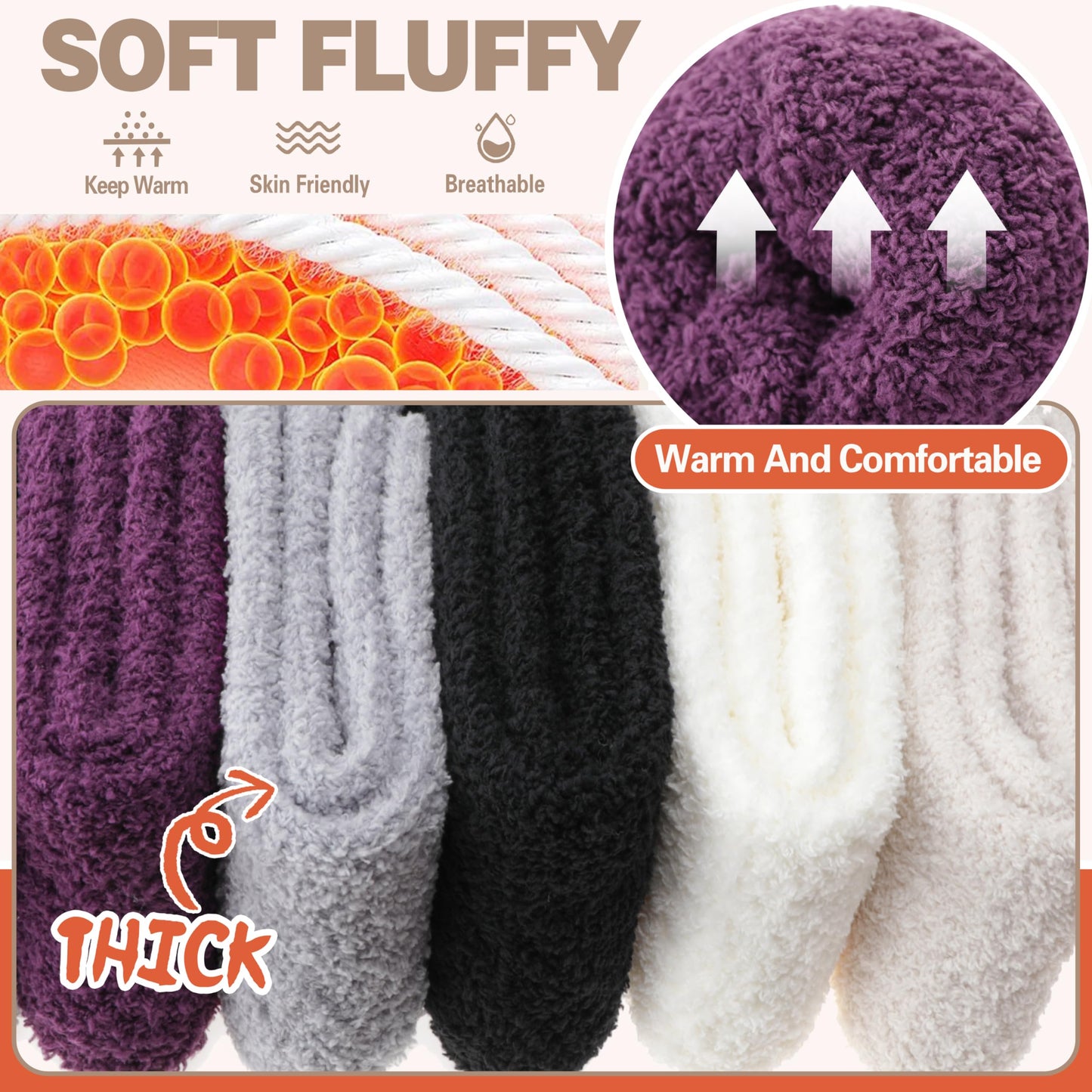 MOGGEI Fuzzy Socks for Women Men Winter Fluffy Warm Thick Cozy Comfy Sleep Super Soft Fluffy Fleece Cabin House Plush Gift Socks Stocking Stuffers(Assorted,M)