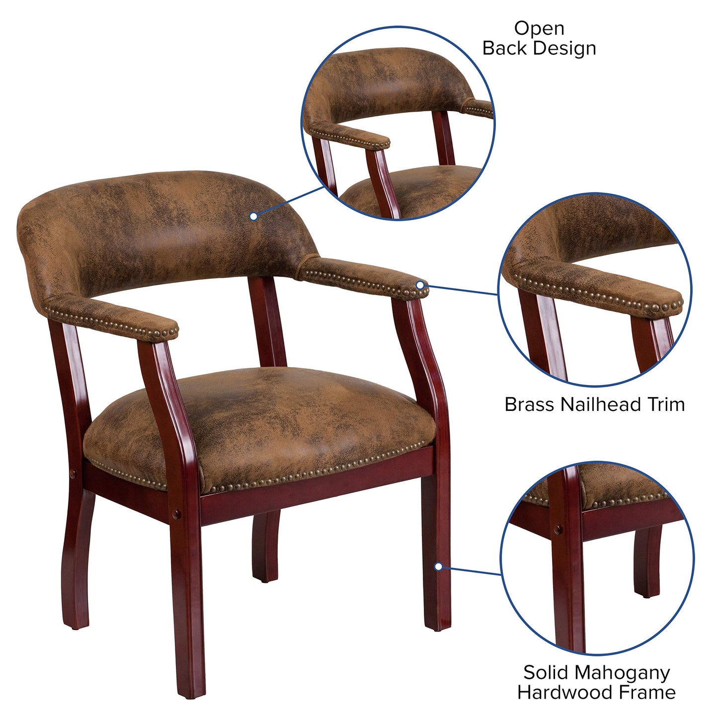 Flash Furniture Diamond Bomber Jacket Brown Luxurious Conference Chair with Accent Nail Trim