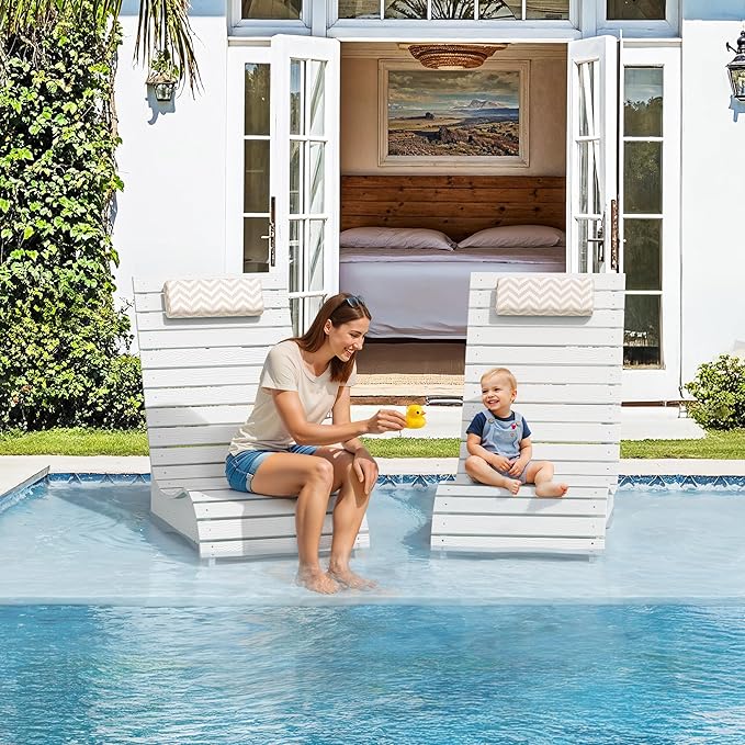 Homenjoy HDPS Pool Lounge Chairs Set of 4, Use in Pools Lounge Chairs up to 10-Inches of Water, Chaise Chairs with Headrest, Lounge Chair Outdoor, Fade-Resistant Pool Lounger for Deck