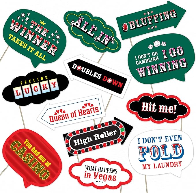 Casino Party Photo Booth Props Set – Fun Las Vegas-Themed Decorations for Game Nights and Party Celebrations (12)