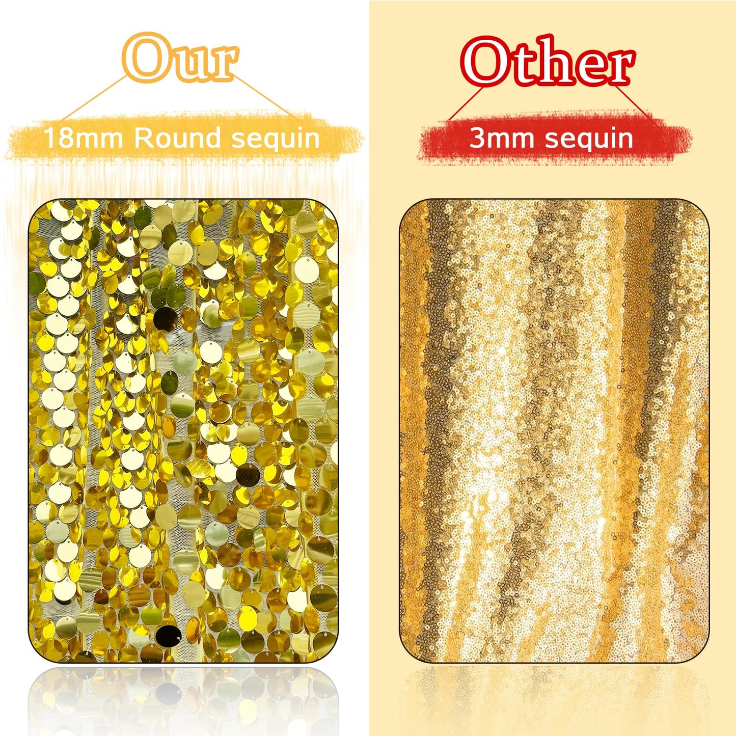 HMQIANG Gold Payette Sequin Backdrop, 4x10 Feet, 2 Panel Shimmer Large Sequin Backdrop Curtain for Decor, Parties, Home