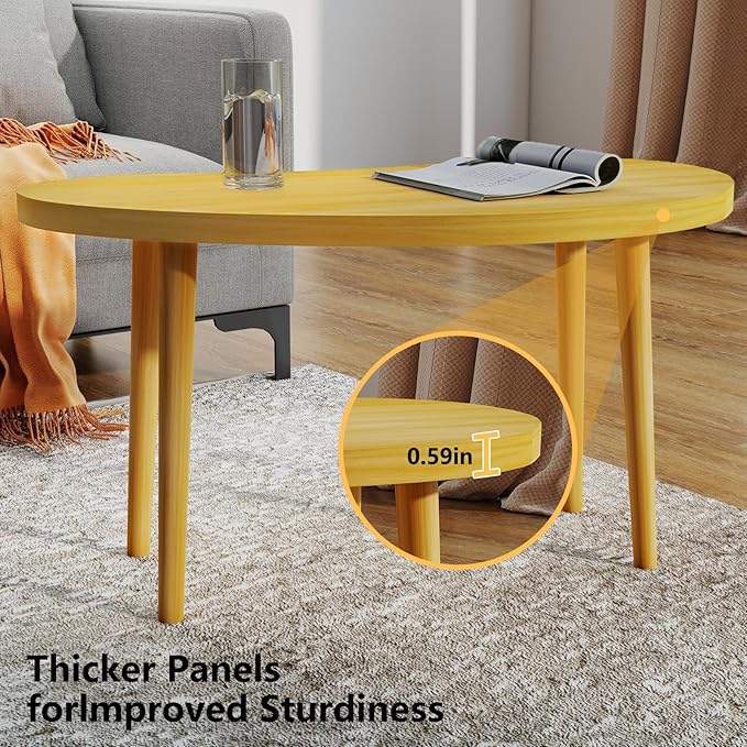 Funecy Coffee Table Low Table with Solid Wood Sturdy Legs, Floor Table Desk for Sitting on The Floor, Storage and Living Room Furniture (Natural-Mango)