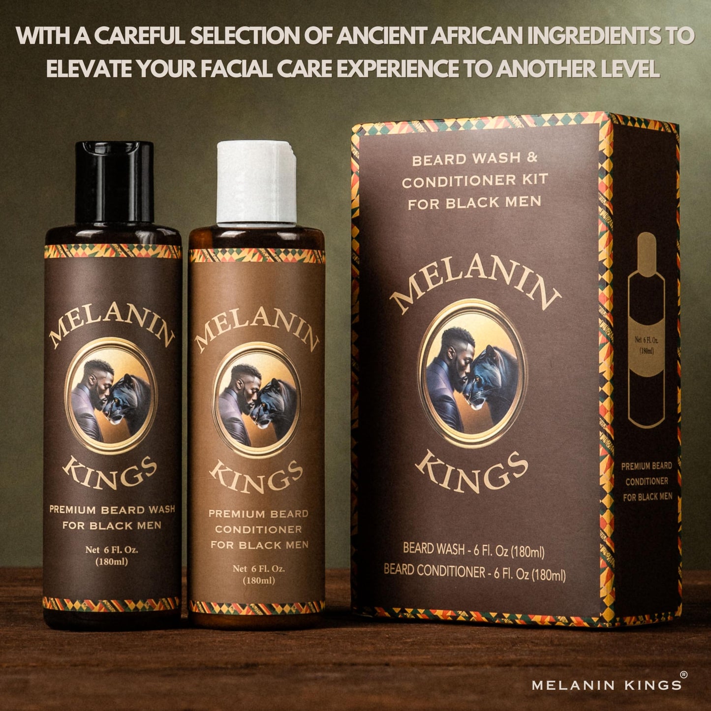 Melanin Kings Beard Wash & Conditioner Set for Black Men - Gently Cleanse, Hydrate & Soften Coarse, Dry and Curly Beards - Afric