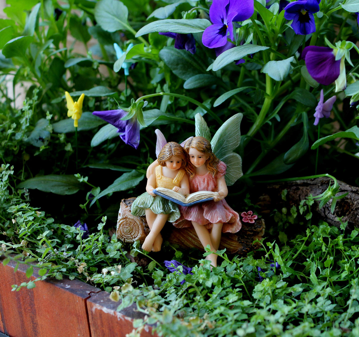 PRETMANNS Fairies for Fairy Garden - Accessories for an Outdoor or Indoor Miniature Garden – Adorable Hand-Painted Resin Figurines – 2 Sitting Sisters 1 Piece