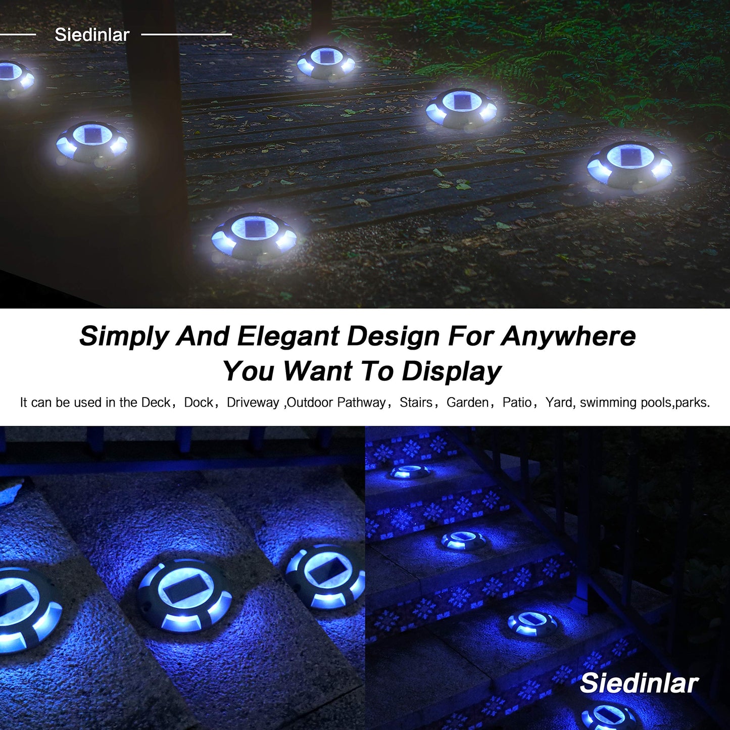 SIEDiNLAR Solar Deck Lights Driveway Dock Light LED Solar Powered Outdoor Waterproof Road Markers for Step Garden Sidewalk Stair Ground Pathway Yard 16 Pack (Blue)