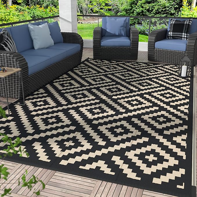 GENIMO 5x8 Outdoor Rug Waterproof, Reversible Mats, Area Rug, Plastic Outside Carpet, Geometric Rv Mat for Patio Camping R...
