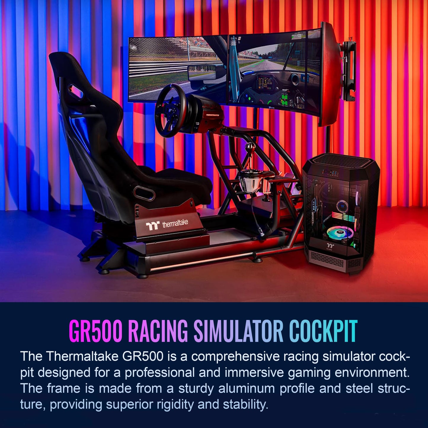 Thermaltake GR500 Racing Simulator Cockpit, Compatible with Trustmaster, Logitech, Fanatec Racing Wheel, GSC-R50-CPASBB-01