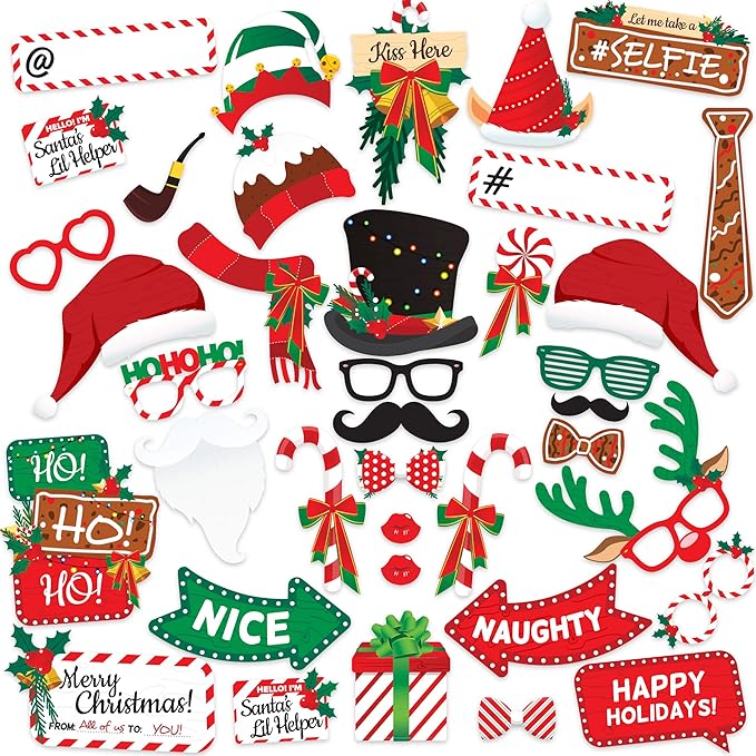 Christmas Photo Booth Props 38pc Set - Christmas Party Decorations, Party Favors, Games & Supplies for Kids Adults - Chris...
