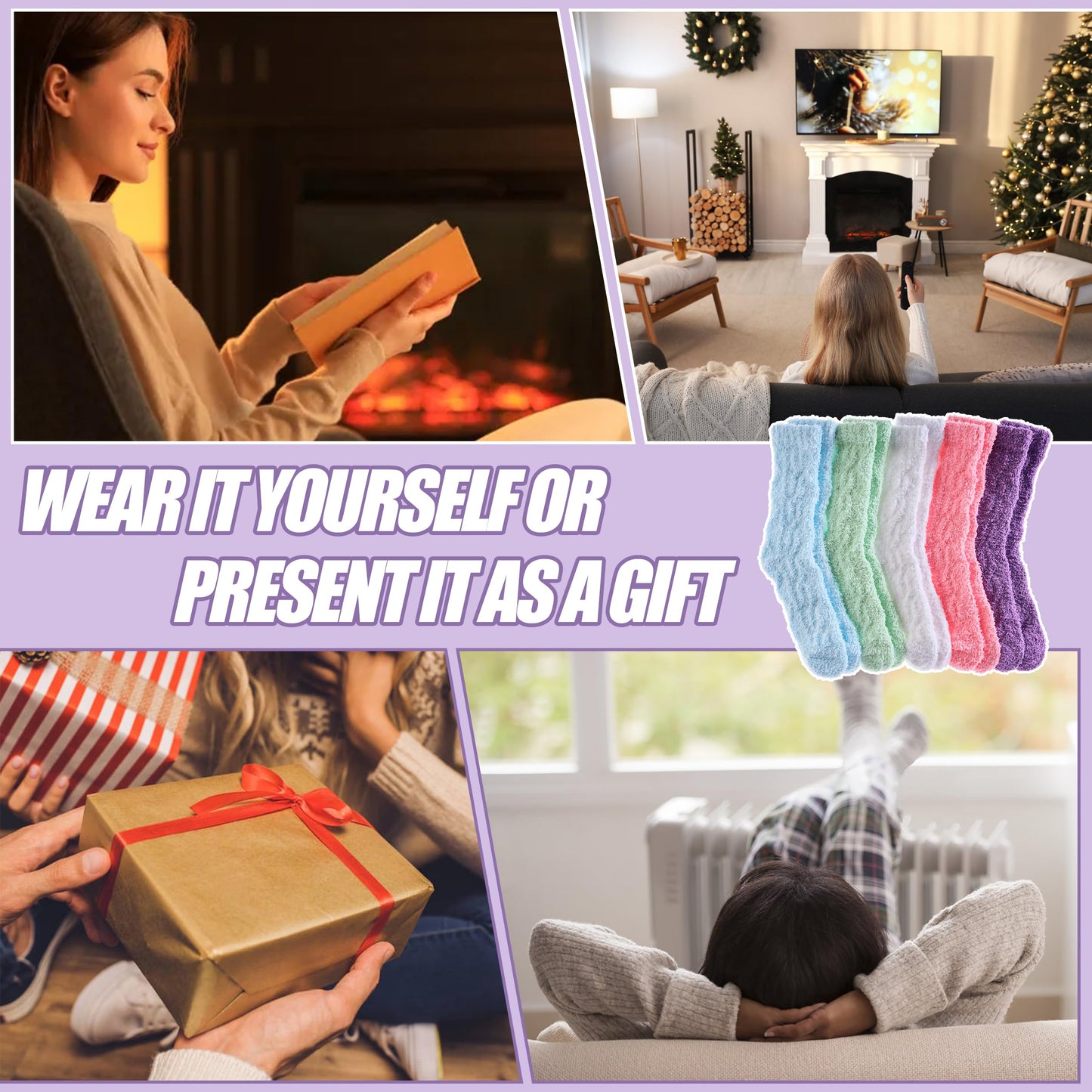 NOCIN COLOR Womens Fuzzy Socks Cozy Fluffy Slipper Soft Winter Warm Home Sleeping Christmas Socks （5 Pairs Candy Colors）