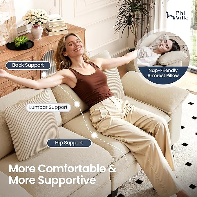 PHI VILLA Cloud Modular Couches Sets, 3 Pieces Large Sectional Sofa Set with Loveseats, 7-Seater Upholstered Couch for Living Room, Chenille Fabric, Beige