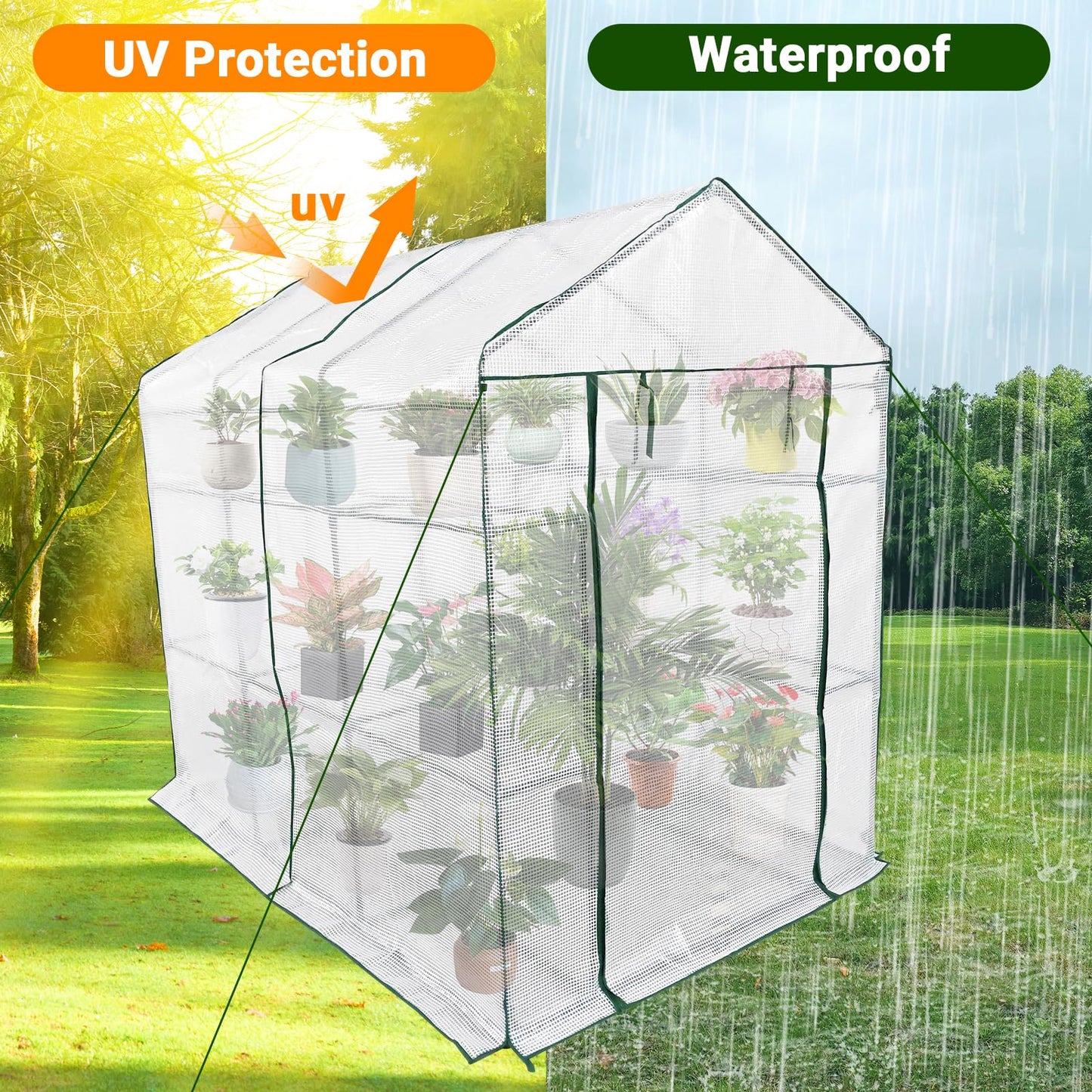 Garvee Walk-in Greenhouse for Outdoors,57 x 85 x 76'' Protected Plant Garden Hot House with Roll-Up Zippered Door,3-Tier 12 Shelves Green House for Patio Backyard