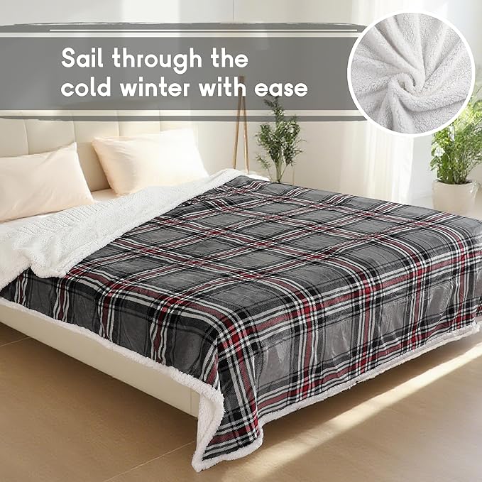 Heated Blanket Electric Blanket Full Size 72''x84'' with 10 Heating Levels, 12 Hour Auto Shut Off, Machine Washable, Flannel & Sherpa Soft Warming Blanket for Couch, Bed, Office - Gray & Red