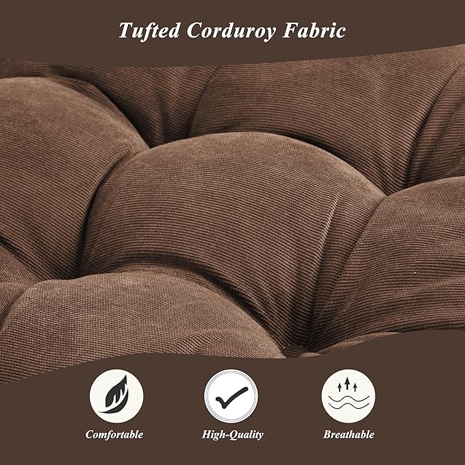 FlyGulls Meditation Floor Pillow 22×22 Inch 1 Pack Large Floor Cushions for Adults Square Tufted Corduroy Floor Pillows for Yoga Living Tatami Room Coffee