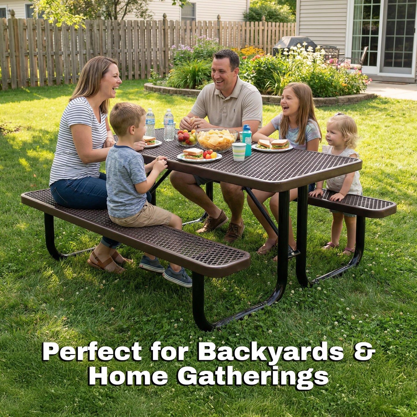 6' Rectangular Heavy-Duty Expanded Metal Green Picnic Table