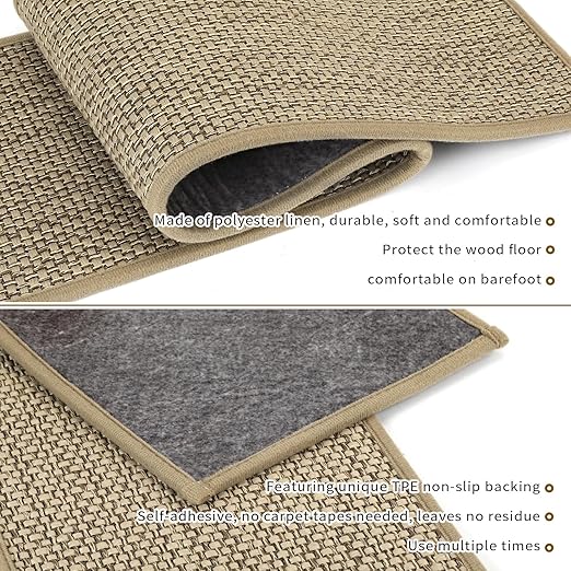 Stair Treads Non Slip for Wooden Steps Indoor 10" x 36" 4 Pack Extra Wide Stair Tread Carpet Stairs Runner, Step Pads with Reusable Adhesive for Dogs Kids Elders, Machine Washable, Beige