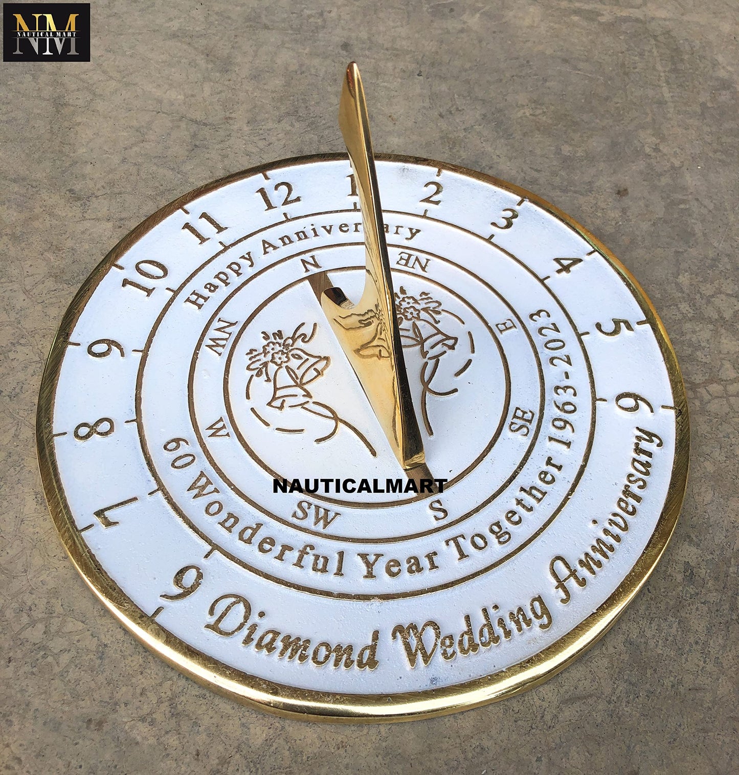 NauticalMart 60th Diamond Wedding Anniversary Sundial Gift for Parents, Grandparents, Friends, Husband or Wife, Couples, Him & Her Unique Marriage Present 2023 (60th Anniversary)