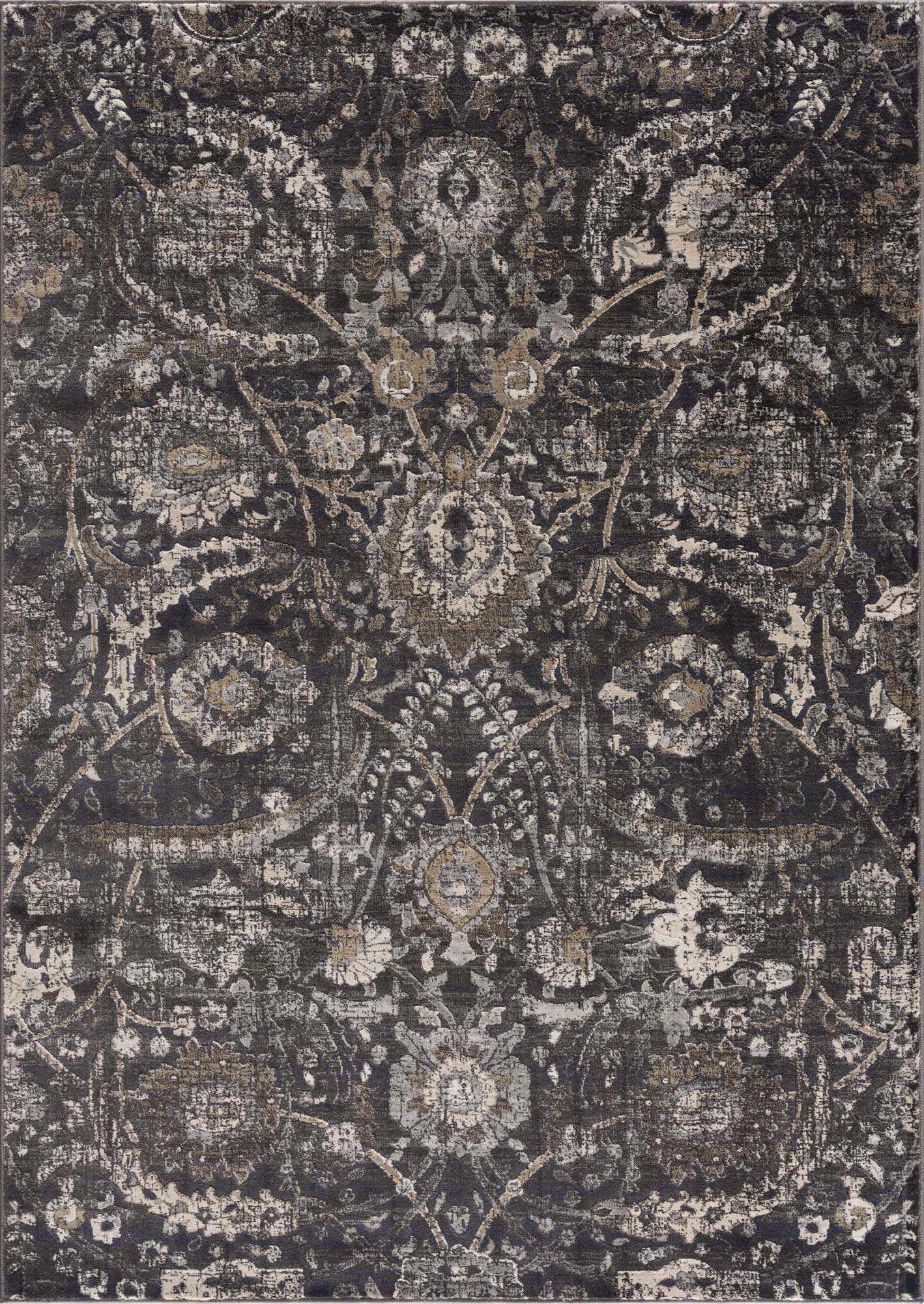 Hauteloom Owatonna Rustic Farmhouse Living Room Bedroom Dining Room Area Rug - Style - Traditional Floral Look - Dark Brown, Grey, Black, Cream - 5'3" x 7'3"