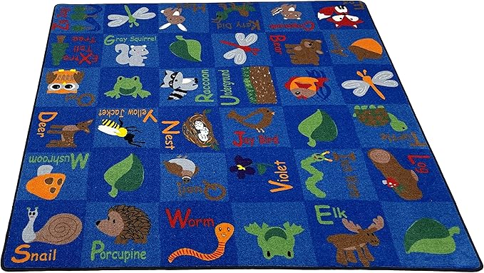 KIDCARPET.COM Animals in The Forest Nylon Area Rug, 6' x 12' Multicolored, Educational Classroom Rug, Kids Learning Play Mat | Area Rug for Bedroom or Playroom