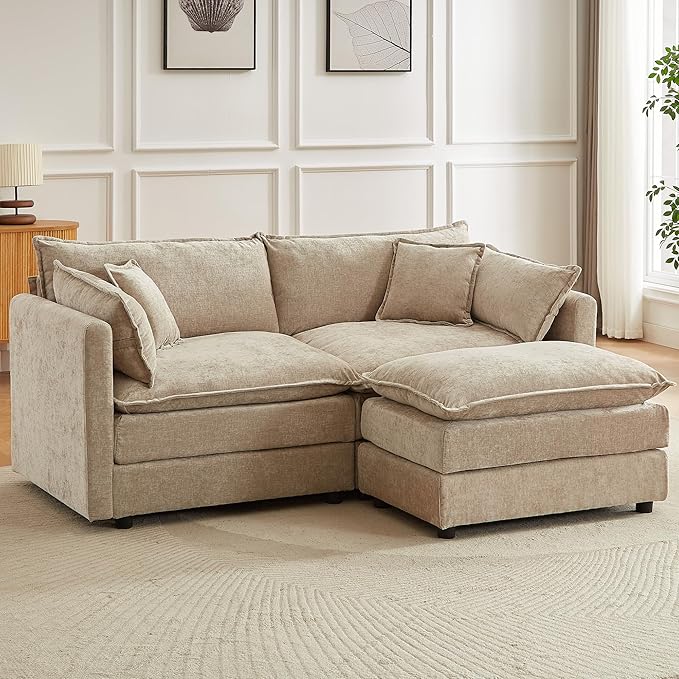 saows Modular Sectional Sofa, 77 Inch L Shaped Couch Set with Armrests, 2-Seater Comfy Cloud Couches for Living Room Apartment, Coffee