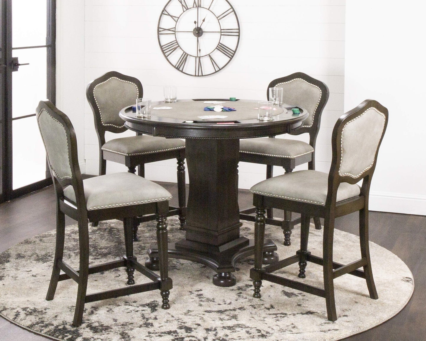 Sunset Trading Poker Dining and Game Pub Table Set, Distressed Grey (CR-87148-5P)