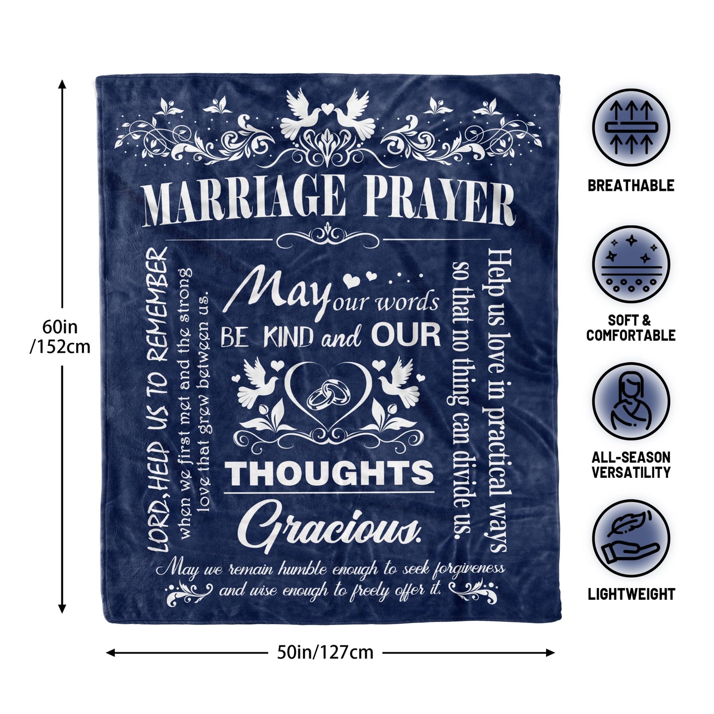 Marriage Prayer, Wedding Gifts for Newlyweds, Marriage Prayer Wedding Gifts 50" x 60" Blankets, Engagement Gifts for Couples Christian Religious Prayer Quote, Bridal Shower Gifts