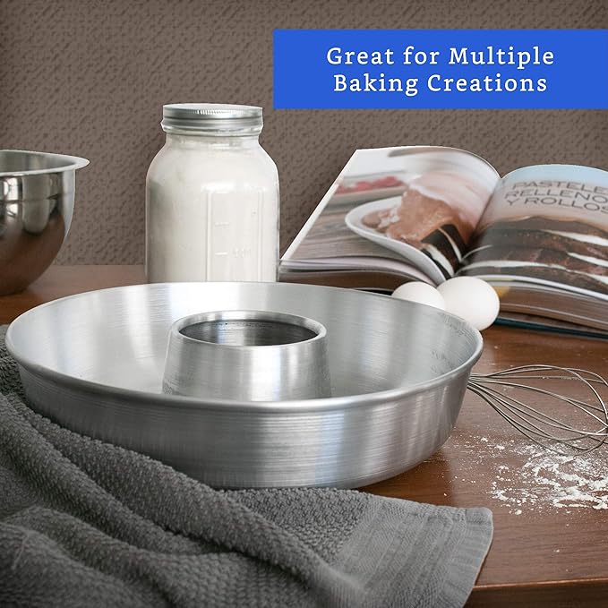 Aluminum Ring Cake Pan (9.5 in) - Ring Mold Pan - Fluted Tube Pans for Baking Pound Cake - Flan Molds for Baking - Molde para Flan - Molde para Chocoflan - Moldes para Pasteles