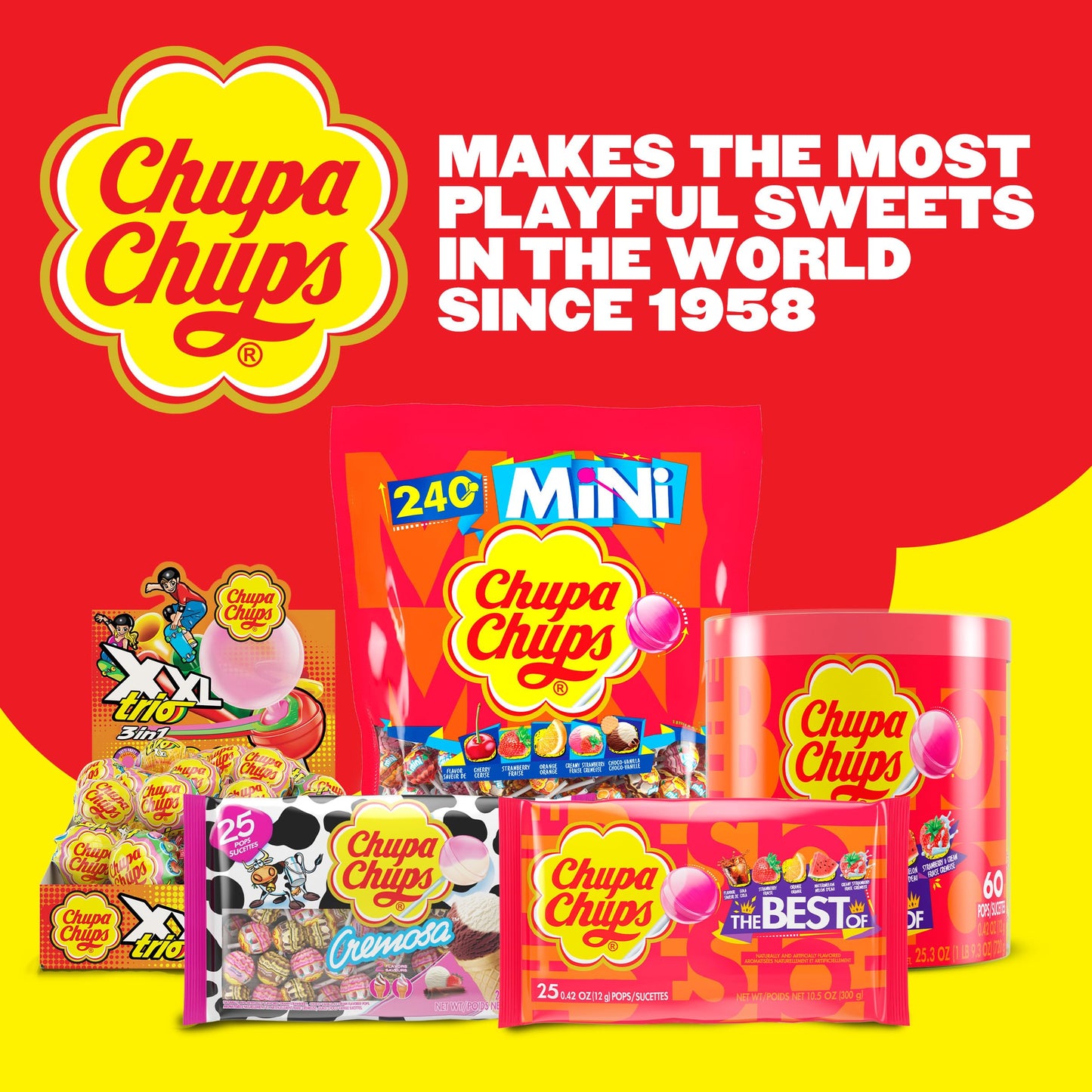 Chupa Chups Classic Bulk Lollipop Assortment, 7 Flavors, Individually Wrapped Candy for Kids (1000 Suckers)