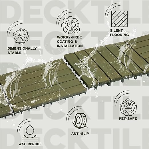 VICTORY RELAX Acacia Wood Decking Tiles 9PCS - Easy Snap Interlocking Deck Tiles for Patio Poolside Balcony Decor - All Weather Waterproof Flooring for Indoor & Outdoor (Round Joints)
