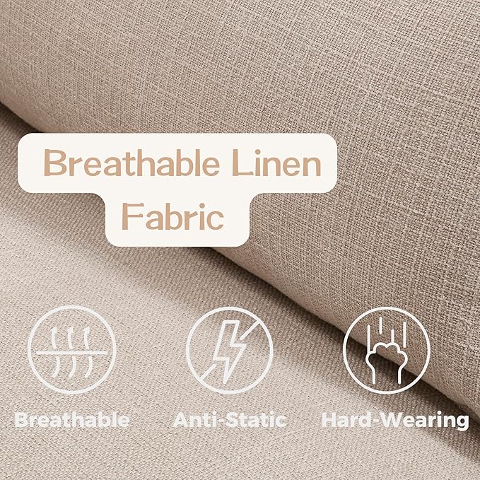 chairus 68" Love-Seat Sofa with Movable Ottoman Upholstered Linen Deep Seat Couch with Pillow Modular Oversized Couch Sleeper for Living Room, Bedroom, Reception Room, Apartment, 2-Seater/Oatmeal