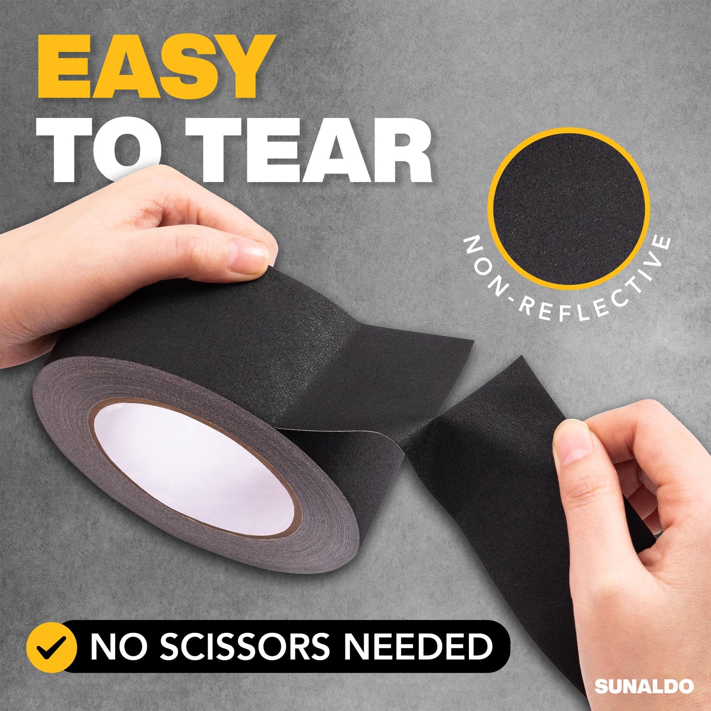 SUNALDO Gaffers Tape (2" x 30 Yards) Strong Hold, Easy to Rip, Residue-Free Professional Grade Gaffer Floor Tape for Electrical Cords, Matte Finish Non Reflective, Weather Resistant (1 Pack, Black)