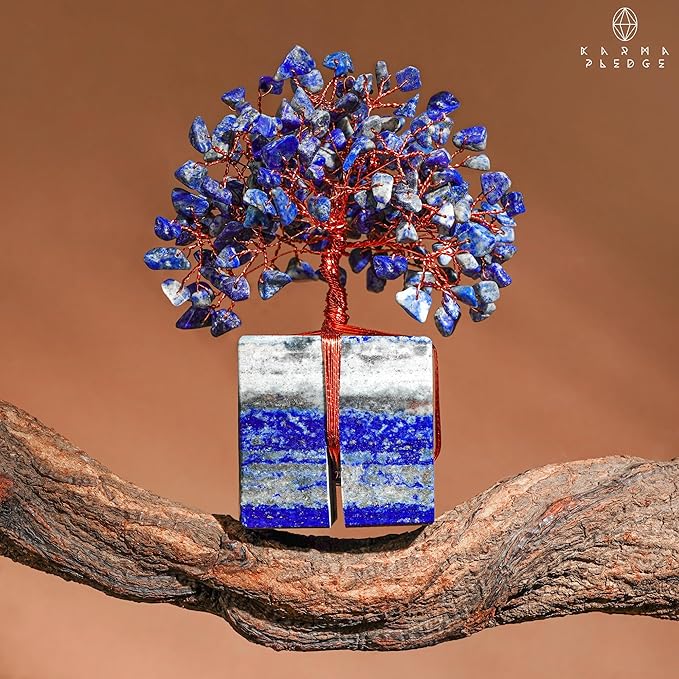 Crystal Tree for Birthday Gifts for Women, Handmade Raw Crystal Base Lapis Lazuli Chakra Healing Crystal Tree of Life for Positive Energy, Money, Good Luck, Christmas Décor, Home and Office Decor