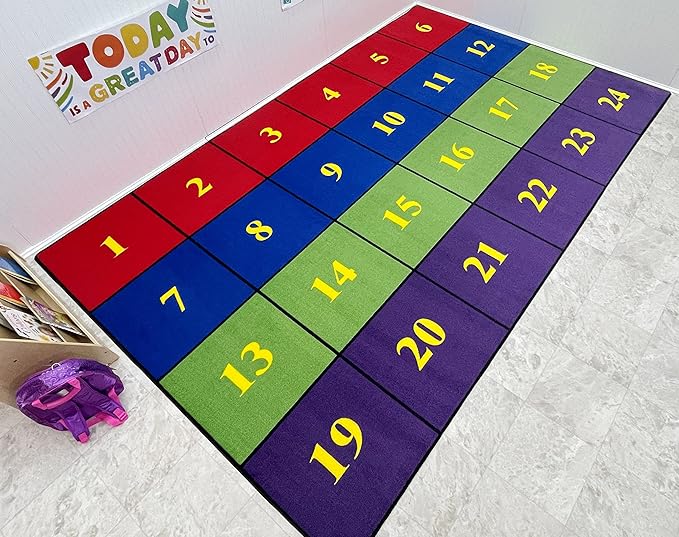 KIDCARPET.COM Classroom Seating Rug with 24 Squares Bright, 7'6" x 12' Rectangle, Educational Classroom Rug, Kids Learning Play Mat | Area Rug for Bedroom or Playroom