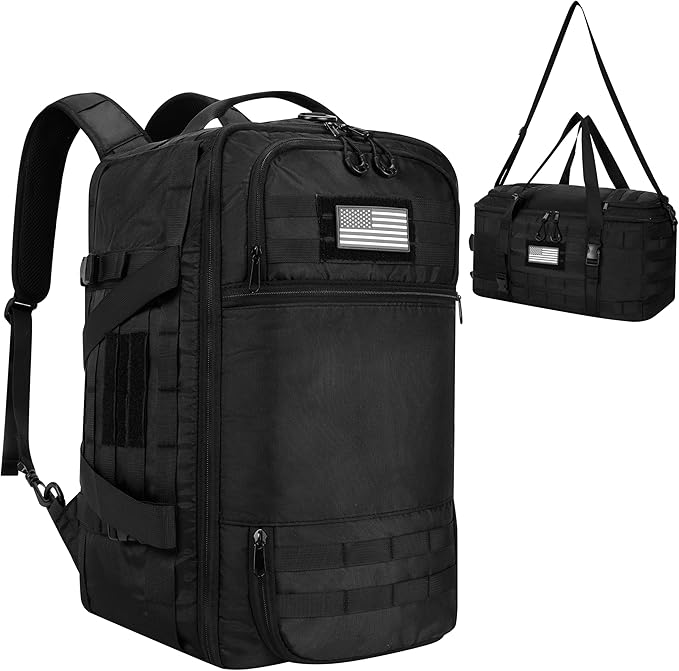 KOKKOYA 40L Military Tactical Backpack for Men 3 in 1 with MOLLE System Waterproof 600D Black Backpack for Travel Outdoor ...