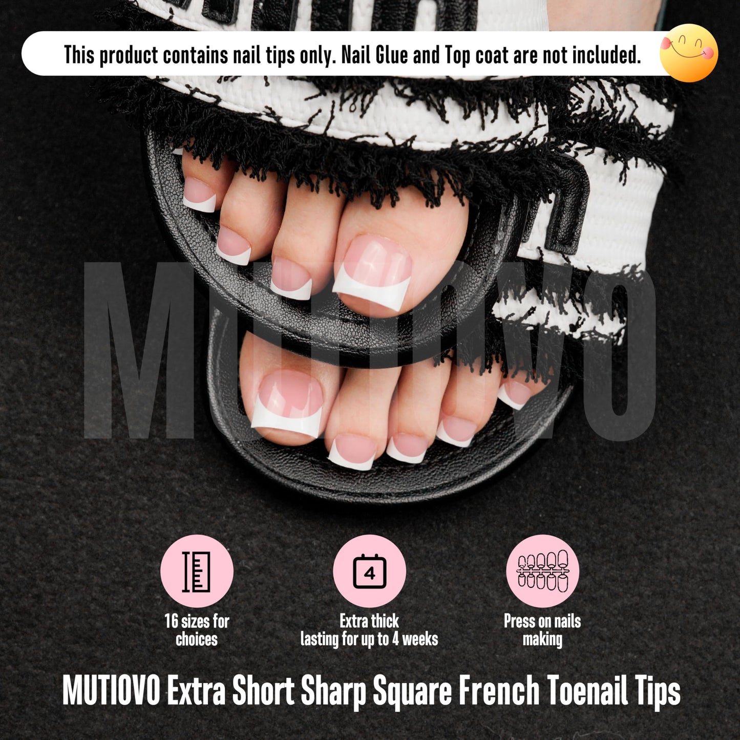 MUTIOVO Extra Short Toe Nail White French Tip BERRY PINK,Soft Gel False Toenail Extension Kit,Thick Sharp Square Press On,Need B