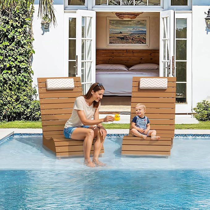 Homenjoy HDPS Pool Lounge Chairs Set of 2, Use in Pools Lounge Chairs up to 10-Inches of Water, Chaise Chairs with Headrest, Lounge Chair Outdoor, Fade-Resistant Pool Lounger for Deck