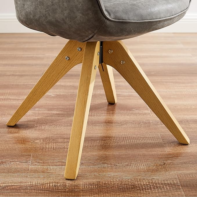 Art Leon Dining Chair, Mid Century Modern Faux Leather Upholstered Swivel Dining Room Chair with Oak Wood Legs, Leisure Side Chair with Arms for Living Room, Gray