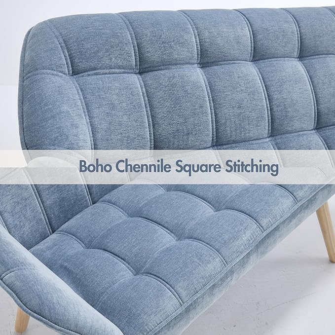 Hyfirm Small Loveseat Sofa, 48 inch Chenille Love Seat for Living Room Comfy Mini Couch with Wood Legs for Small Spaces Bedroom Apartment Office, Blue